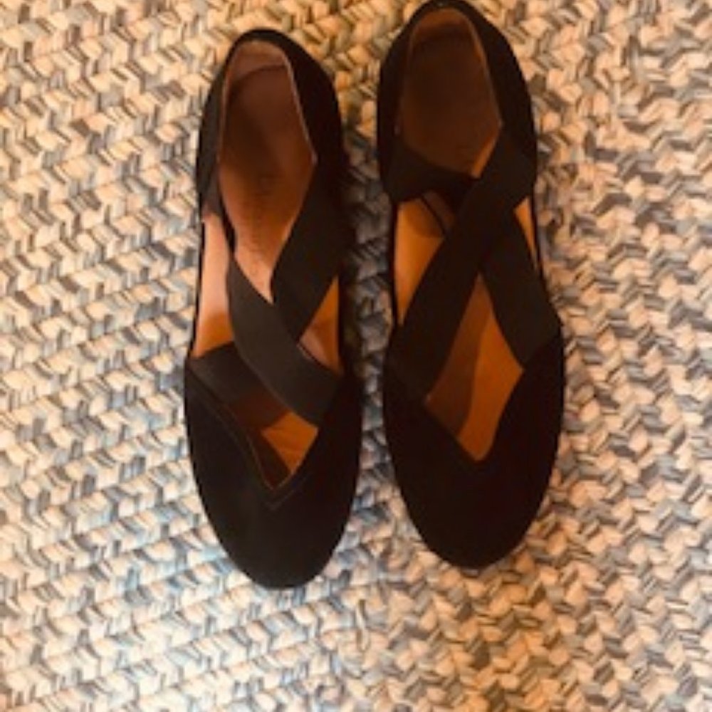 Black suede crisscross flats